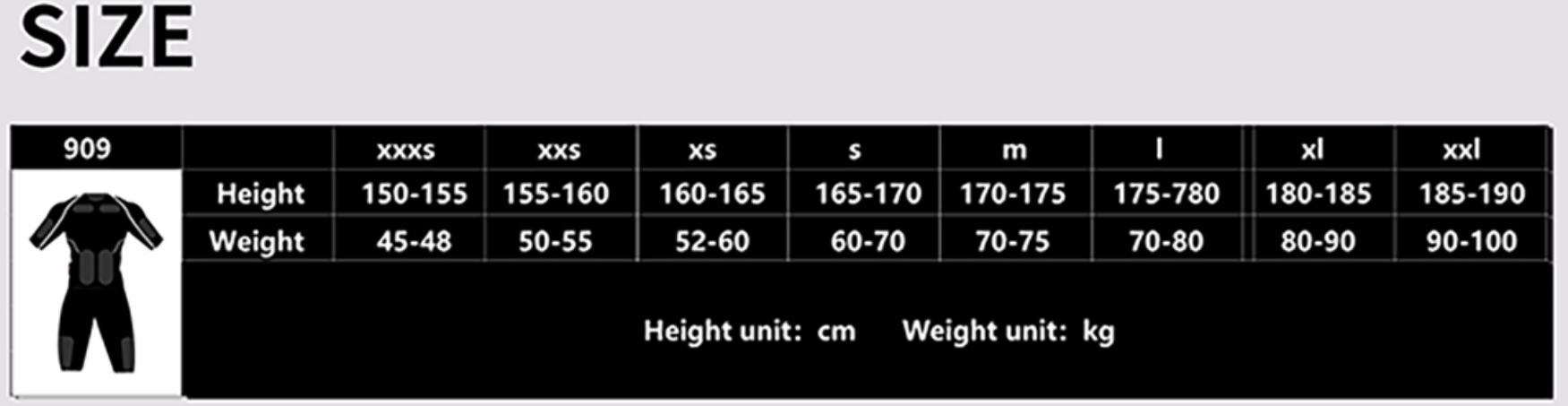 size chat 909